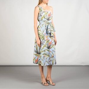Ann Taylor Tropical Jungle One Shoulder Midi Dress Giraffe Monkey 8p